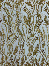 Luxury Festival Beaded Vine Lace Polyester Fabric - Heavy Beaded Mesh Lace, Double Scalloped, 50-54" Width (1 Yard)