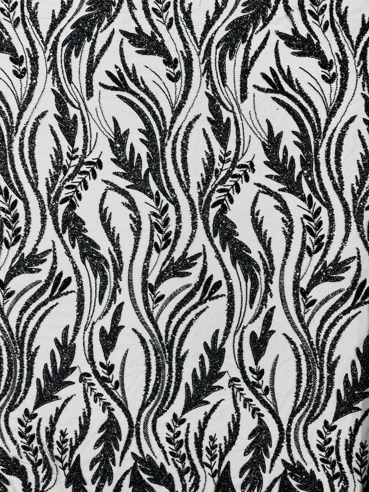 Luxury Festival Beaded Vine Lace Polyester Fabric - Heavy Beaded Mesh Lace, Double Scalloped, 50-54" Width (1 Yard)