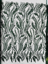 Luxury Festival Beaded Vine Lace Polyester Fabric - Heavy Beaded Mesh Lace, Double Scalloped, 50-54" Width (1 Yard)