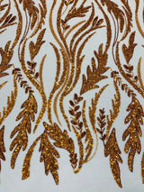 Luxury Festival Beaded Vine Lace Polyester Fabric - Heavy Beaded Mesh Lace, Double Scalloped, 50-54" Width (1 Yard)
