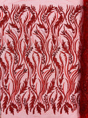 Luxury Festival Beaded Vine Lace Polyester Fabric - Heavy Beaded Mesh Lace, Double Scalloped, 50-54" Width (1 Yard)