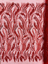 Luxury Festival Beaded Vine Lace Polyester Fabric - Heavy Beaded Mesh Lace, Double Scalloped, 50-54" Width (1 Yard)