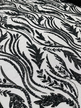 Luxury Festival Beaded Vine Lace Polyester Fabric - Heavy Beaded Mesh Lace, Double Scalloped, 50-54" Width (1 Yard)