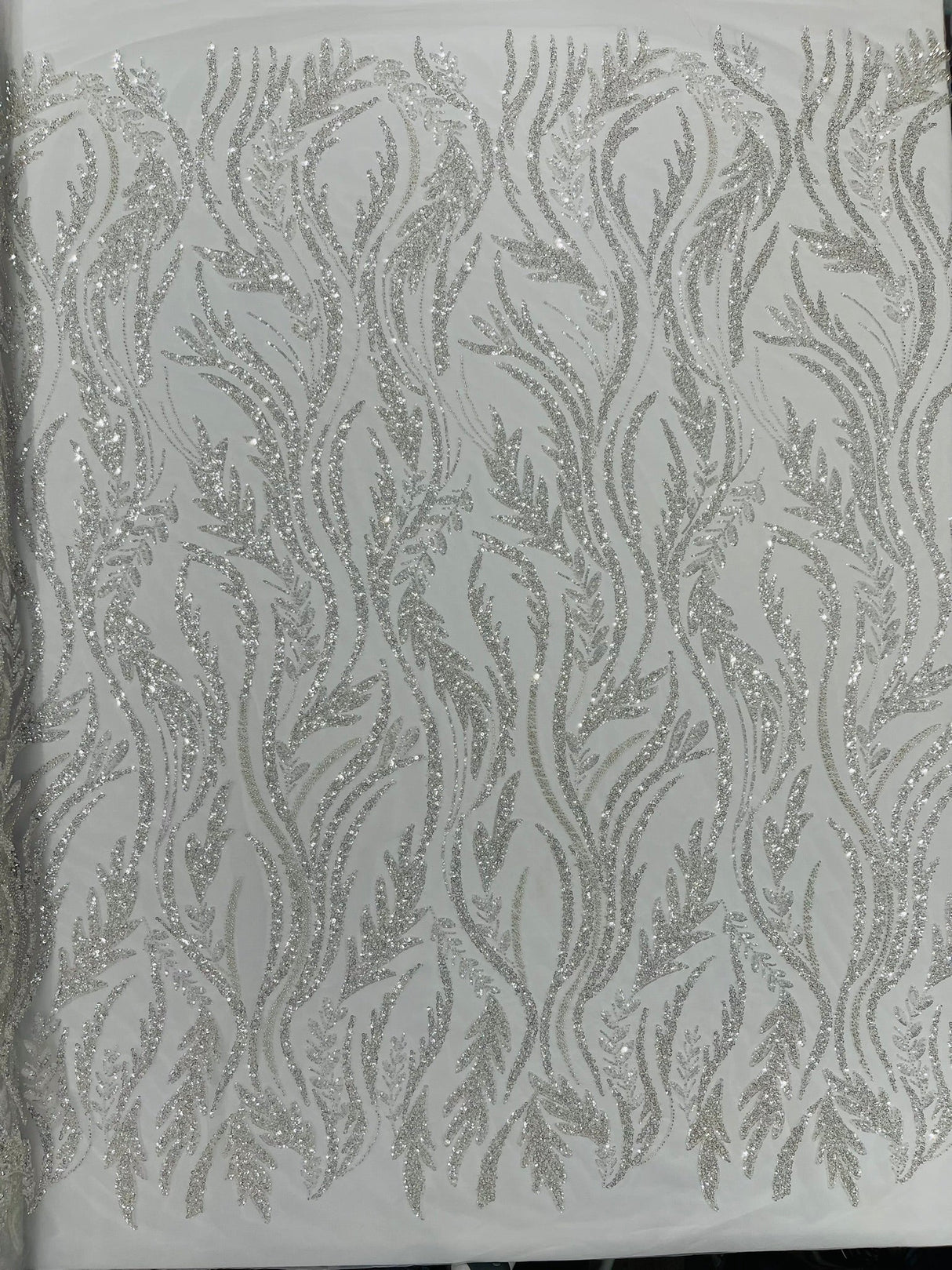 Luxury Festival Beaded Vine Lace Polyester Fabric - Heavy Beaded Mesh Lace, Double Scalloped, 50-54" Width (1 Yard)