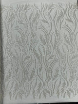 Luxury Festival Beaded Vine Lace Polyester Fabric - Heavy Beaded Mesh Lace, Double Scalloped, 50-54" Width (1 Yard)
