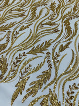 Luxury Festival Beaded Vine Lace Polyester Fabric - Heavy Beaded Mesh Lace, Double Scalloped, 50-54" Width (1 Yard)