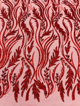 Luxury Festival Beaded Vine Lace Polyester Fabric - Heavy Beaded Mesh Lace, Double Scalloped, 50-54" Width (1 Yard)