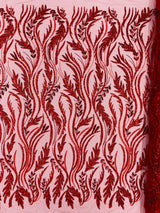 Luxury Festival Beaded Vine Lace Polyester Fabric - Heavy Beaded Mesh Lace, Double Scalloped, 50-54" Width (1 Yard)