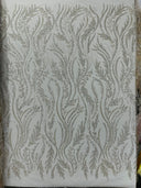 Luxury Festival Beaded Vine Lace Polyester Fabric - Heavy Beaded Mesh Lace, Double Scalloped, 50-54" Width (1 Yard)