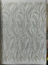 Luxury Festival Beaded Vine Lace Polyester Fabric - Heavy Beaded Mesh Lace, Double Scalloped, 50-54" Width (1 Yard)