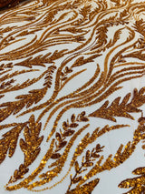 Luxury Festival Beaded Vine Lace Polyester Fabric - Heavy Beaded Mesh Lace, Double Scalloped, 50-54" Width (1 Yard)