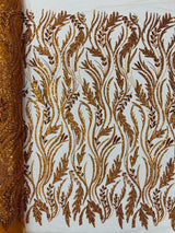 Luxury Festival Beaded Vine Lace Polyester Fabric - Heavy Beaded Mesh Lace, Double Scalloped, 50-54" Width (1 Yard)