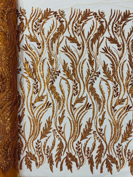 Luxury Festival Beaded Vine Lace Polyester Fabric - Heavy Beaded Mesh Lace, Double Scalloped, 50-54" Width (1 Yard)