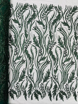 Luxury Festival Beaded Vine Lace Polyester Fabric - Heavy Beaded Mesh Lace, Double Scalloped, 50-54" Width (1 Yard)