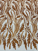 Luxury Festival Beaded Vine Lace Polyester Fabric - Heavy Beaded Mesh Lace, Double Scalloped, 50-54" Width (1 Yard)