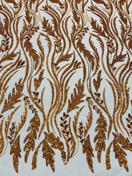 Luxury Festival Beaded Vine Lace Polyester Fabric - Heavy Beaded Mesh Lace, Double Scalloped, 50-54" Width (1 Yard)