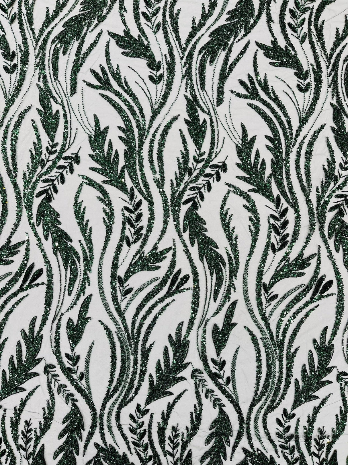 Luxury Festival Beaded Vine Lace Polyester Fabric - Heavy Beaded Mesh Lace, Double Scalloped, 50-54" Width (1 Yard)