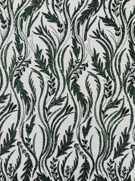 Luxury Festival Beaded Vine Lace Polyester Fabric - Heavy Beaded Mesh Lace, Double Scalloped, 50-54" Width (1 Yard)