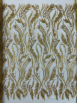 Luxury Festival Beaded Vine Lace Polyester Fabric - Heavy Beaded Mesh Lace, Double Scalloped, 50-54" Width (1 Yard)