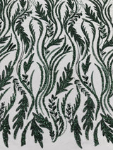 Luxury Festival Beaded Vine Lace Polyester Fabric - Heavy Beaded Mesh Lace, Double Scalloped, 50-54" Width (1 Yard)