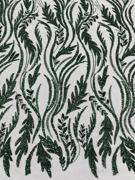Luxury Festival Beaded Vine Lace Polyester Fabric - Heavy Beaded Mesh Lace, Double Scalloped, 50-54" Width (1 Yard)