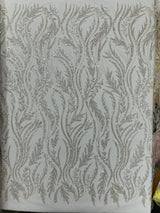 Luxury Festival Beaded Vine Lace Polyester Fabric - Heavy Beaded Mesh Lace, Double Scalloped, 50-54" Width (1 Yard)