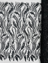 Luxury Festival Beaded Vine Lace Polyester Fabric - Heavy Beaded Mesh Lace, Double Scalloped, 50-54" Width (1 Yard)