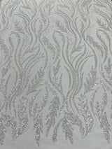 Luxury Festival Beaded Vine Lace Polyester Fabric - Heavy Beaded Mesh Lace, Double Scalloped, 50-54" Width (1 Yard)