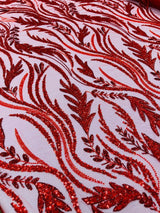Luxury Festival Beaded Vine Lace Polyester Fabric - Heavy Beaded Mesh Lace, Double Scalloped, 50-54" Width (1 Yard)