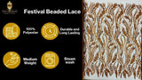 Luxury Festival Beaded Vine Lace Polyester Fabric - Heavy Beaded Mesh Lace, Double Scalloped, 50-54" Width (1 Yard)