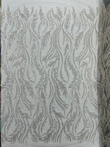 Luxury Festival Beaded Vine Lace Polyester Fabric - Heavy Beaded Mesh Lace, Double Scalloped, 50-54" Width (1 Yard)