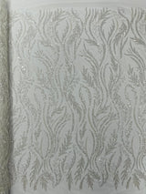 Luxury Festival Beaded Vine Lace Polyester Fabric - Heavy Beaded Mesh Lace, Double Scalloped, 50-54" Width (1 Yard)