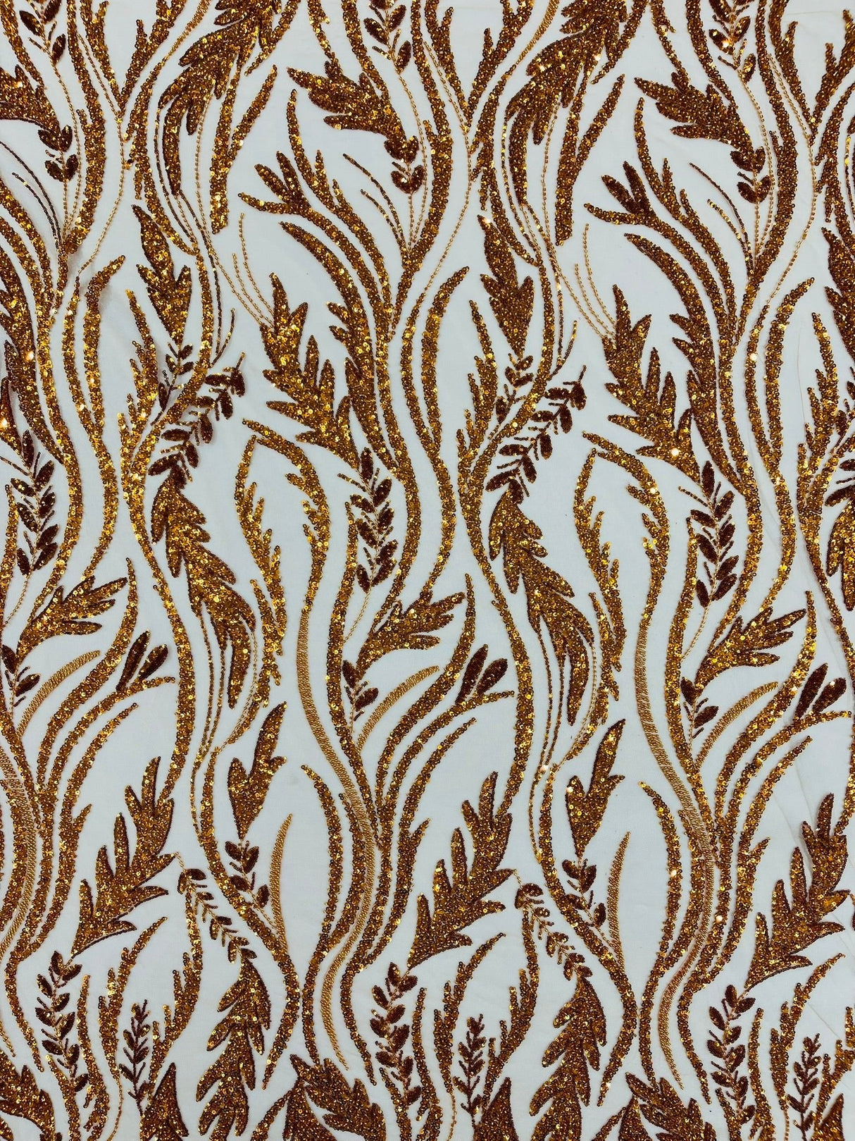 Luxury Festival Beaded Vine Lace Polyester Fabric - Heavy Beaded Mesh Lace, Double Scalloped, 50-54" Width (1 Yard)