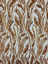 Luxury Festival Beaded Vine Lace Polyester Fabric - Heavy Beaded Mesh Lace, Double Scalloped, 50-54" Width (1 Yard)