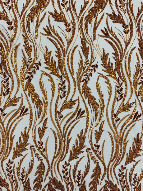 Luxury Festival Beaded Vine Lace Polyester Fabric - Heavy Beaded Mesh Lace, Double Scalloped, 50-54" Width (1 Yard)