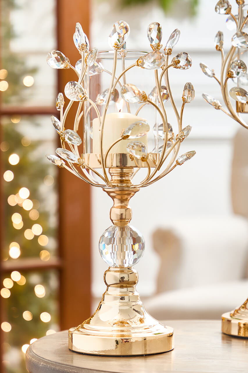 16.5" Champagne Jeweled Candle Holder