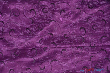 Swirl Organza Polyester Fabric - Embroidered Swirl Sheer, 52/54" Width, Multiple Colors (1 Yard)