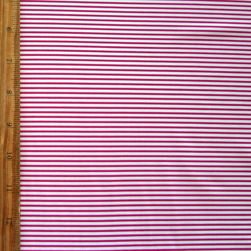 Nylon Lycra Swimsuit Fabric Magenta and Off White Micro Stripe
