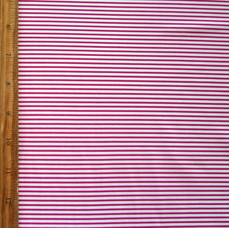 Nylon Lycra Swimsuit Fabric Magenta and Off White Micro Stripe