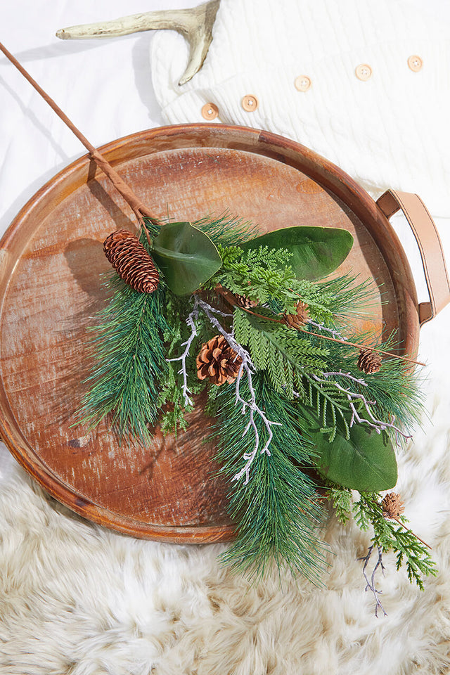 32” Mixed Pine & Magnolia Leaf Pinecone Spray