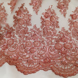 Beaded Lace Fabric on Polyester Net Mesh