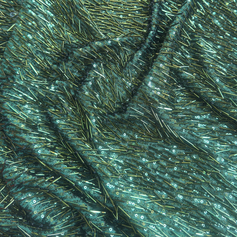 Fringe Sequin on Mesh Emerald Green
