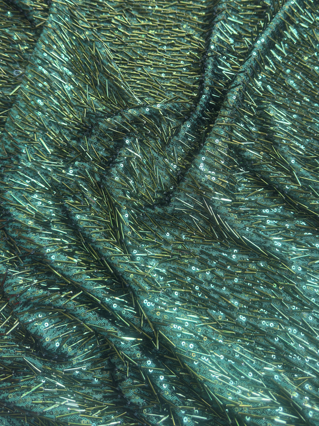 Fringe Sequin on Mesh Emerald Green