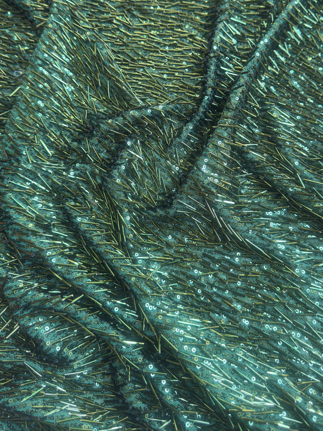 Fringe Sequin on Mesh Emerald Green