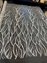 Beaded Sequin Lace on Mesh Silver