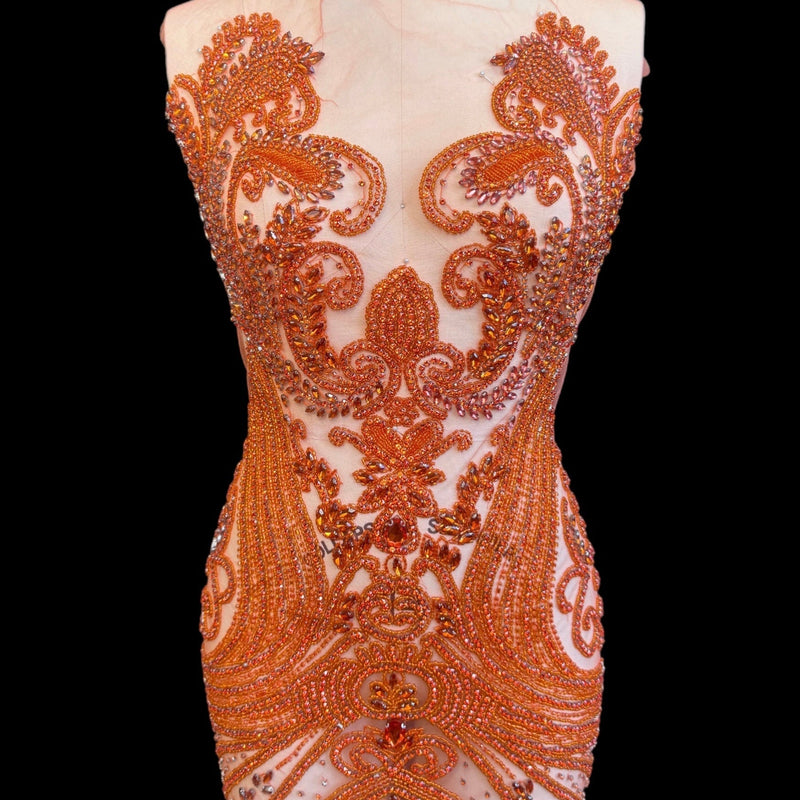 Orange Rhinestone Bodice Applique