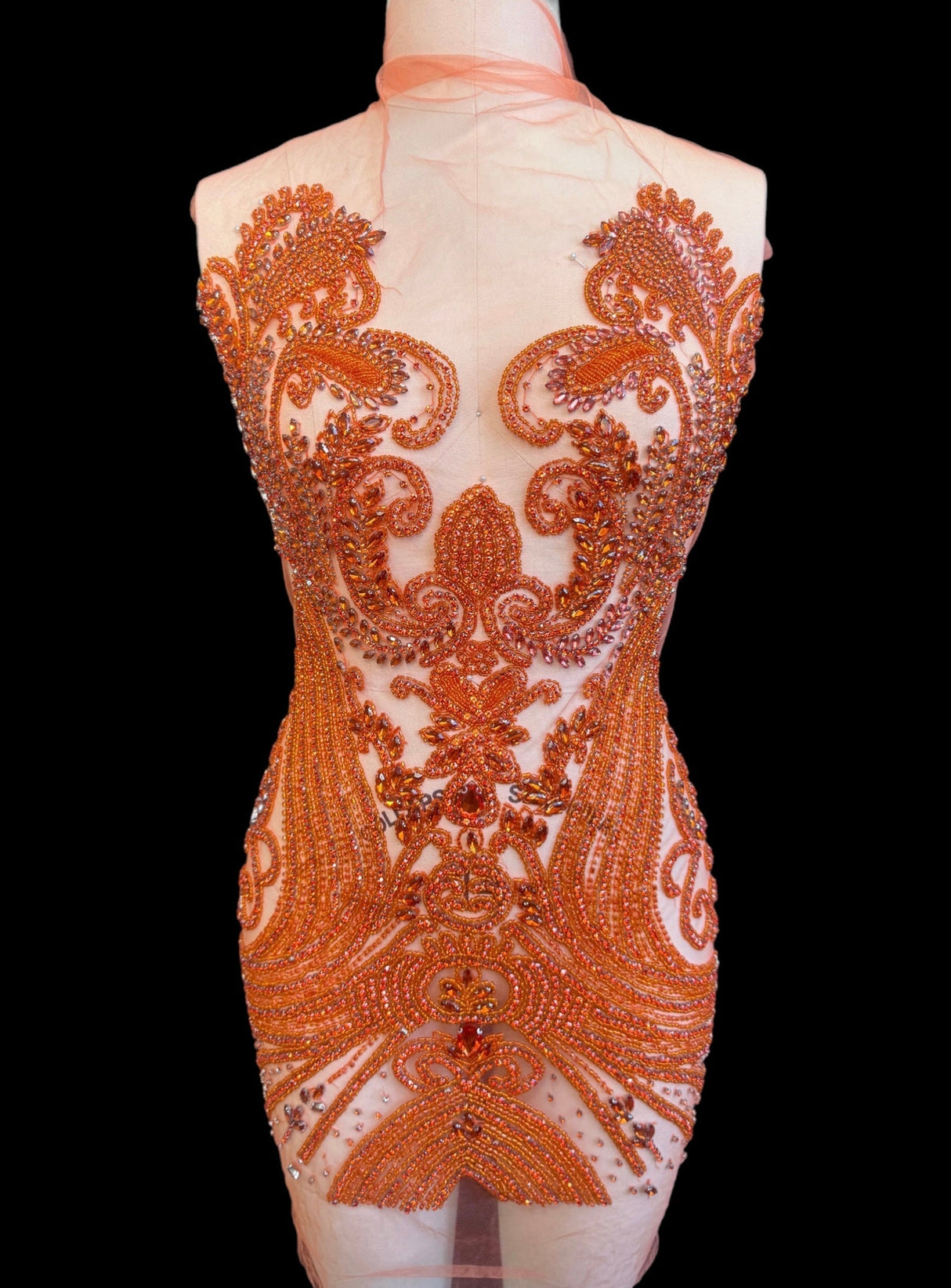 Orange Rhinestone Bodice Applique