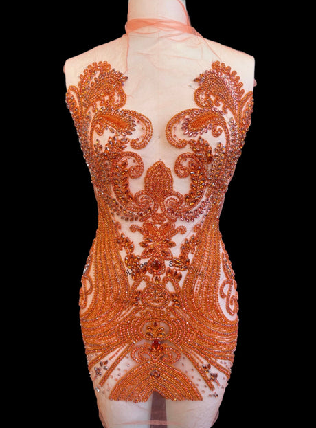 Orange Rhinestone Bodice Applique