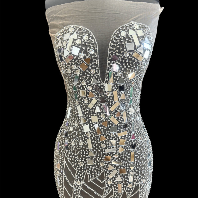 Silver Mirror Rhinestone Bodice Applique