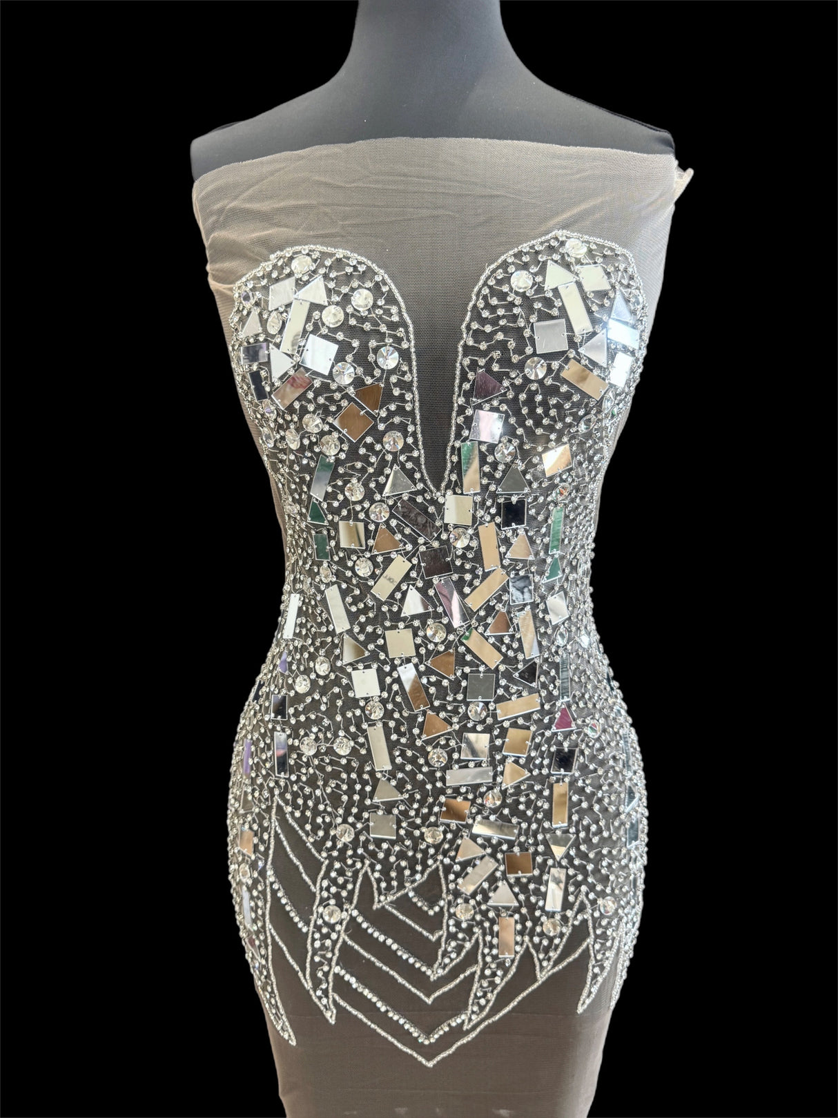 Silver Mirror Rhinestone Bodice Applique